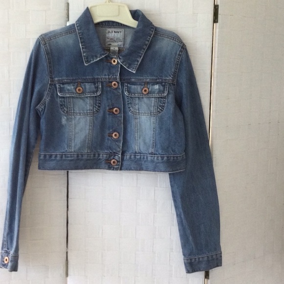 Old Navy Jean Jacket size M buttons front cuffs & back washable color blue #584 - Picture 1 of 10